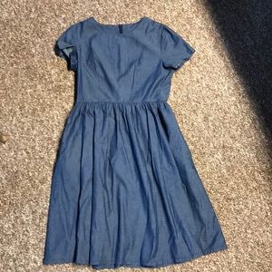 Cap sleeve knee length dress denim color